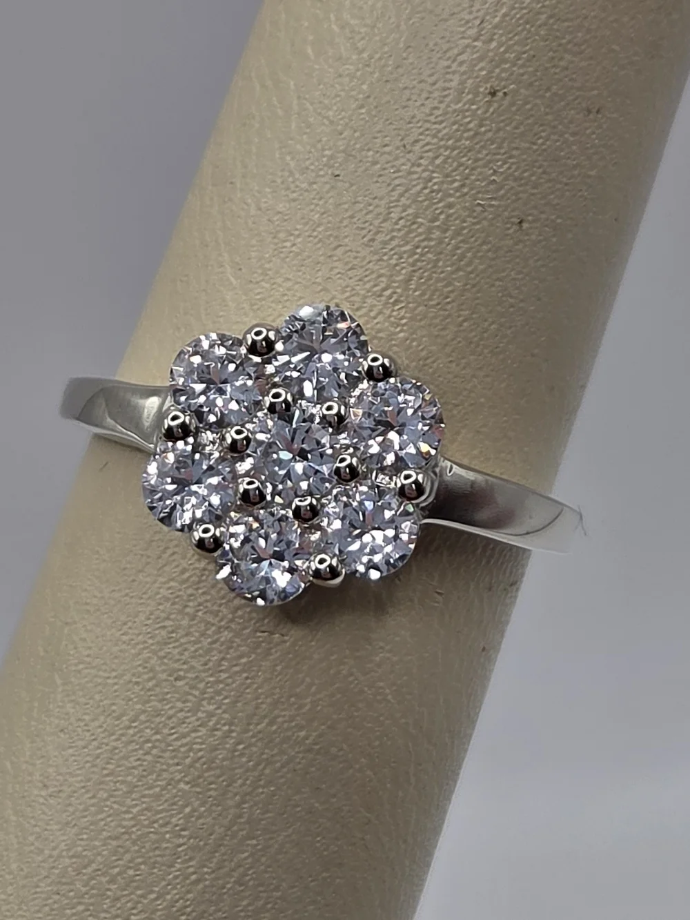 Sterling Silver Flower Ring Lab White Sapphire Size 9 Floral Statement